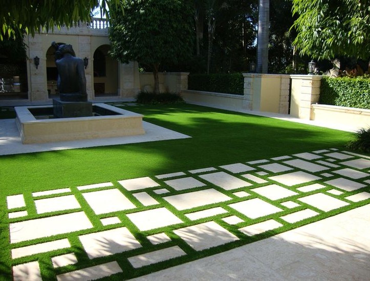 Natural Landscaping with Artificial Grass and Tiles